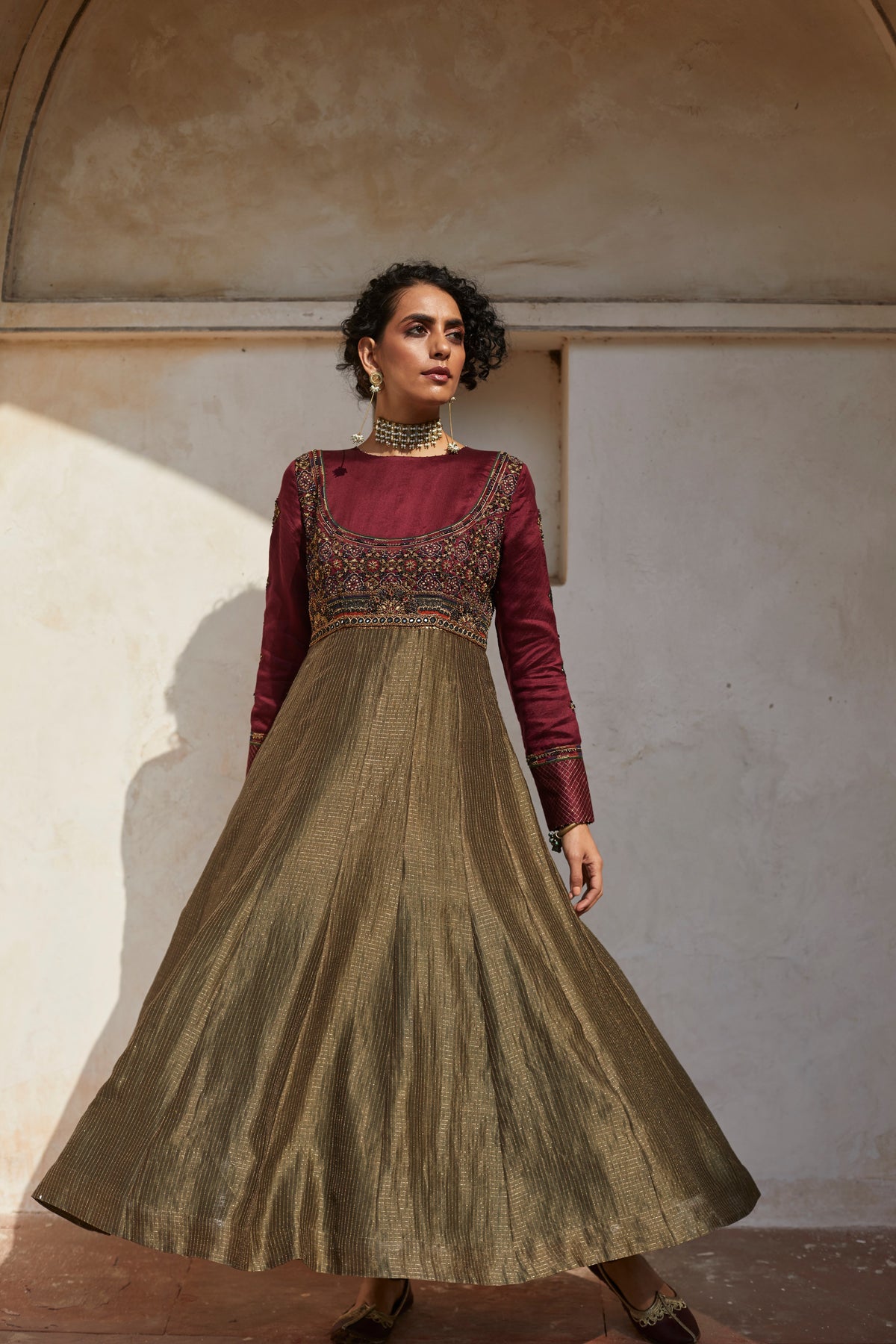 Olive Inlay Anarkali Set