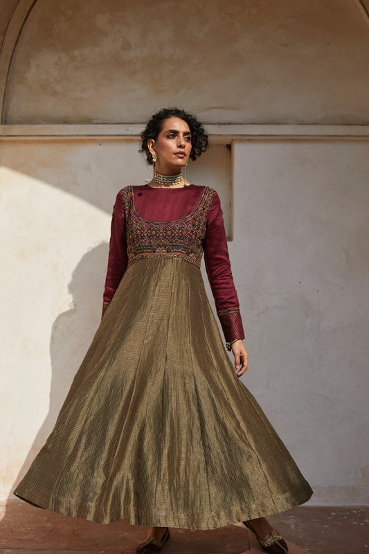 Olive Inlay Anarkali Set
