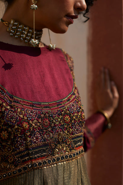 Olive Inlay Anarkali Set