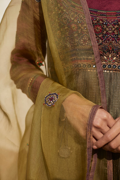 Olive Inlay Anarkali Set