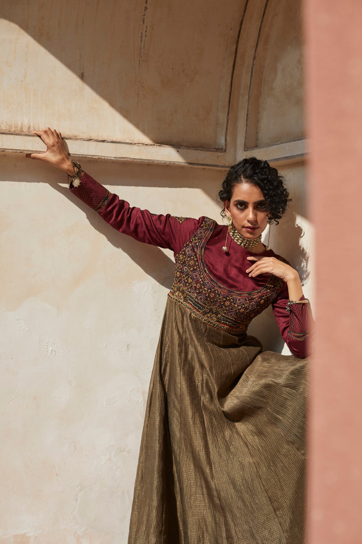 Olive Inlay Anarkali Set