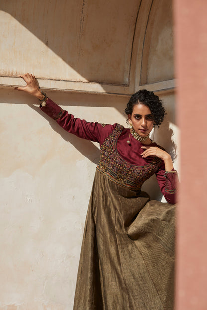Olive Inlay Anarkali Set