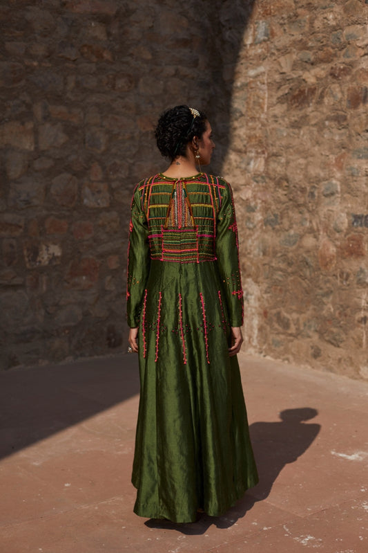 Green Silk Anarkali Set