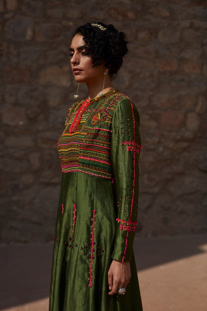 Green Silk Anarkali Set