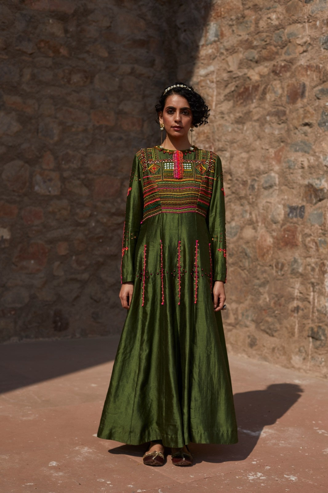 Green Silk Anarkali Set