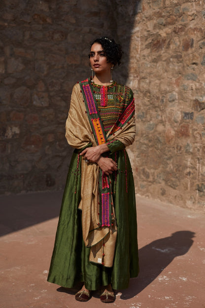 Green Silk Anarkali Set