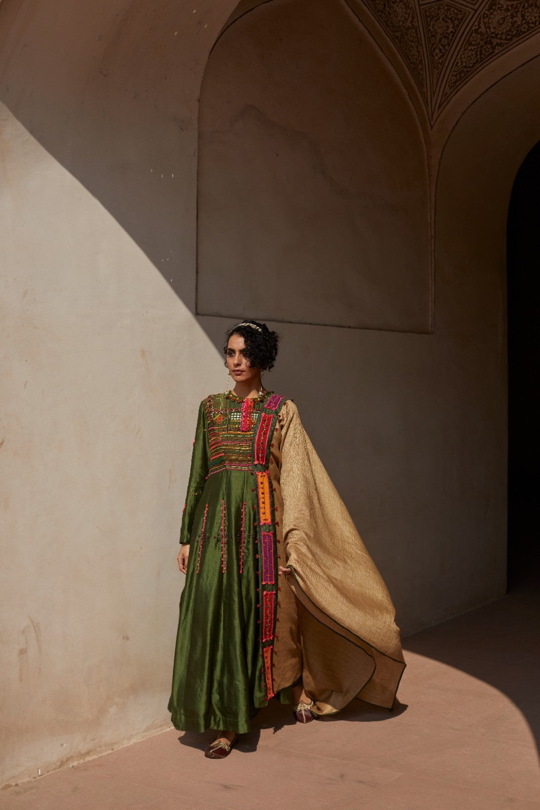 Green Silk Anarkali Set