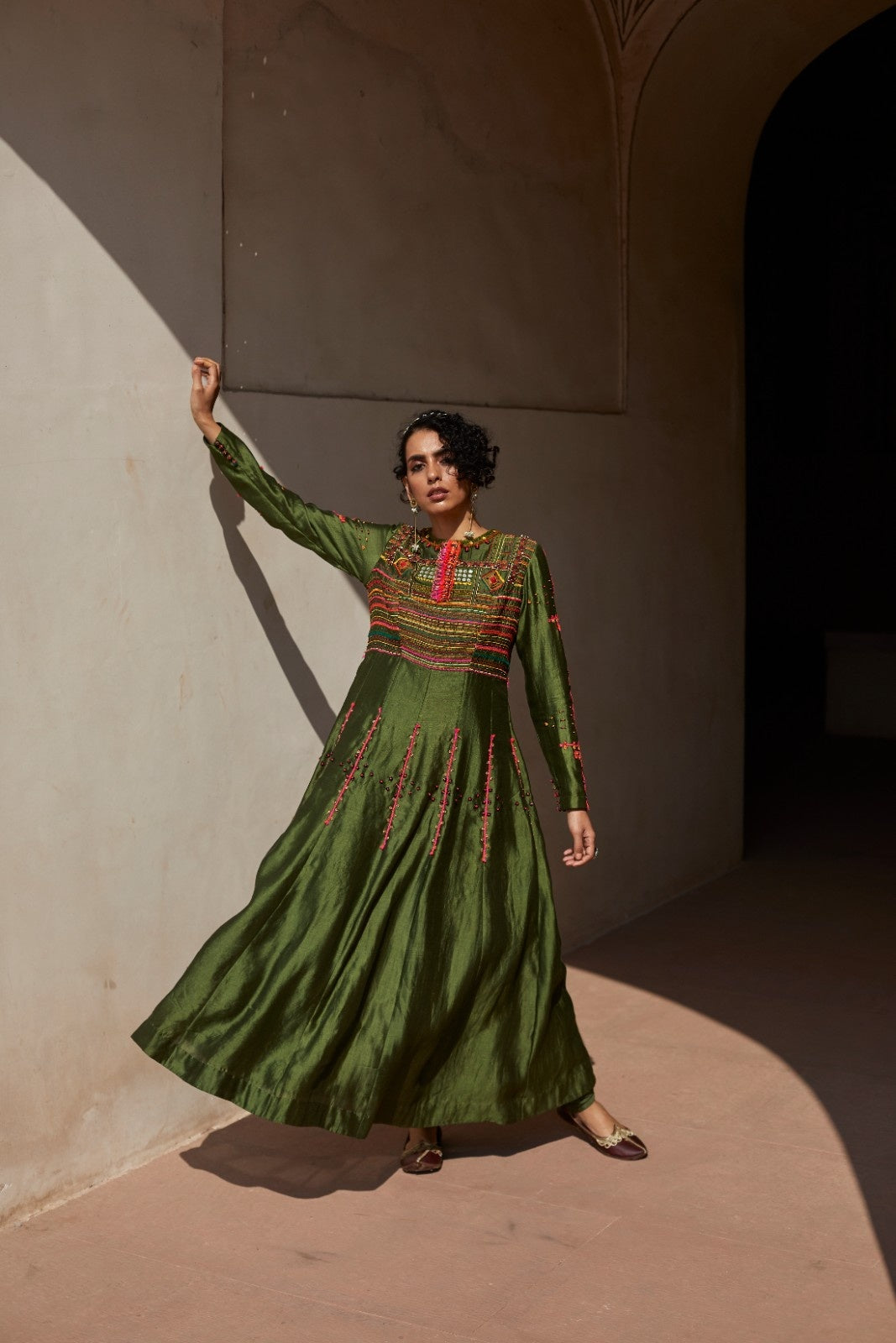 Green Silk Anarkali Set