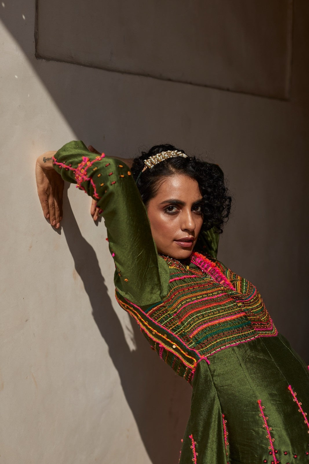Green Silk Anarkali Set