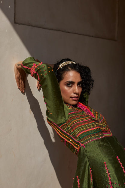 Green Silk Anarkali Set