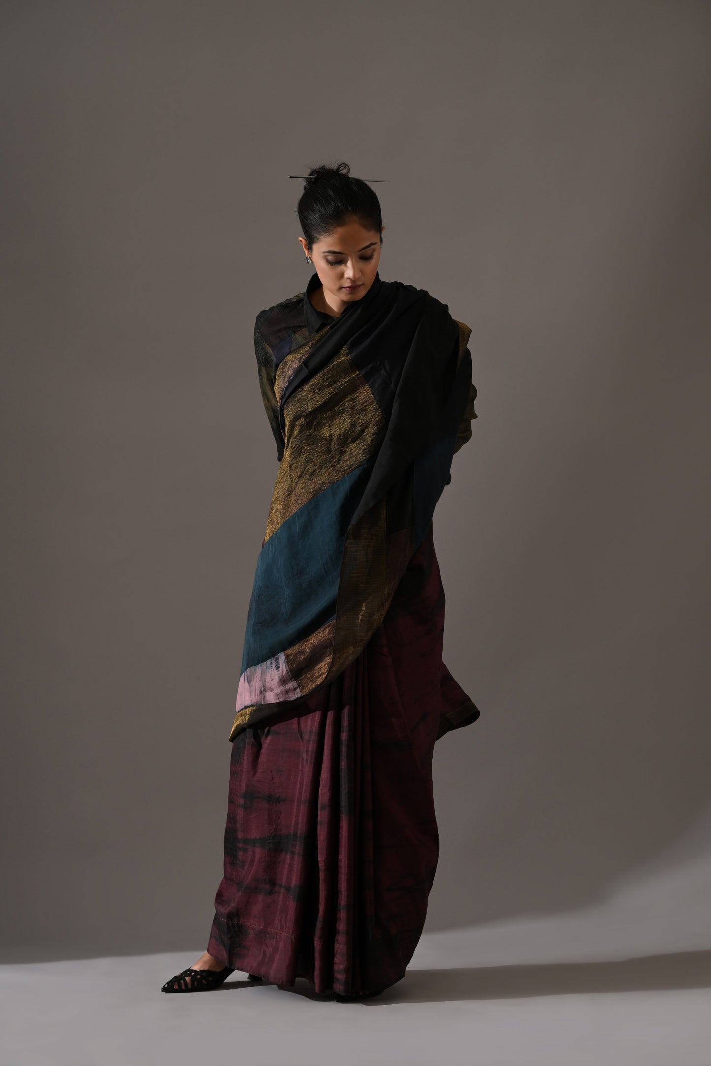 Multi Patchwork Resist Dyed Saree Set