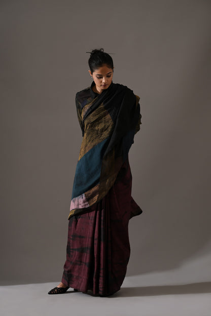 Multi Patchwork Resist Dyed Saree Set
