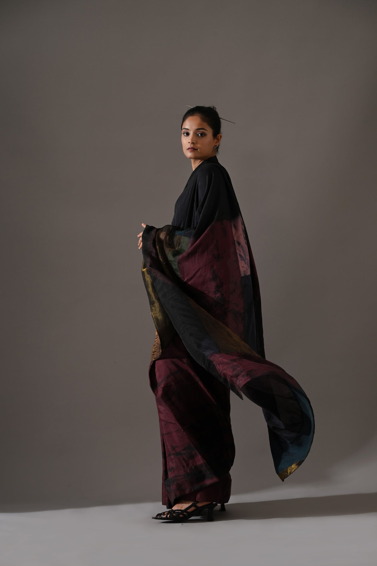 Multi Patchwork Resist Dyed Saree Set