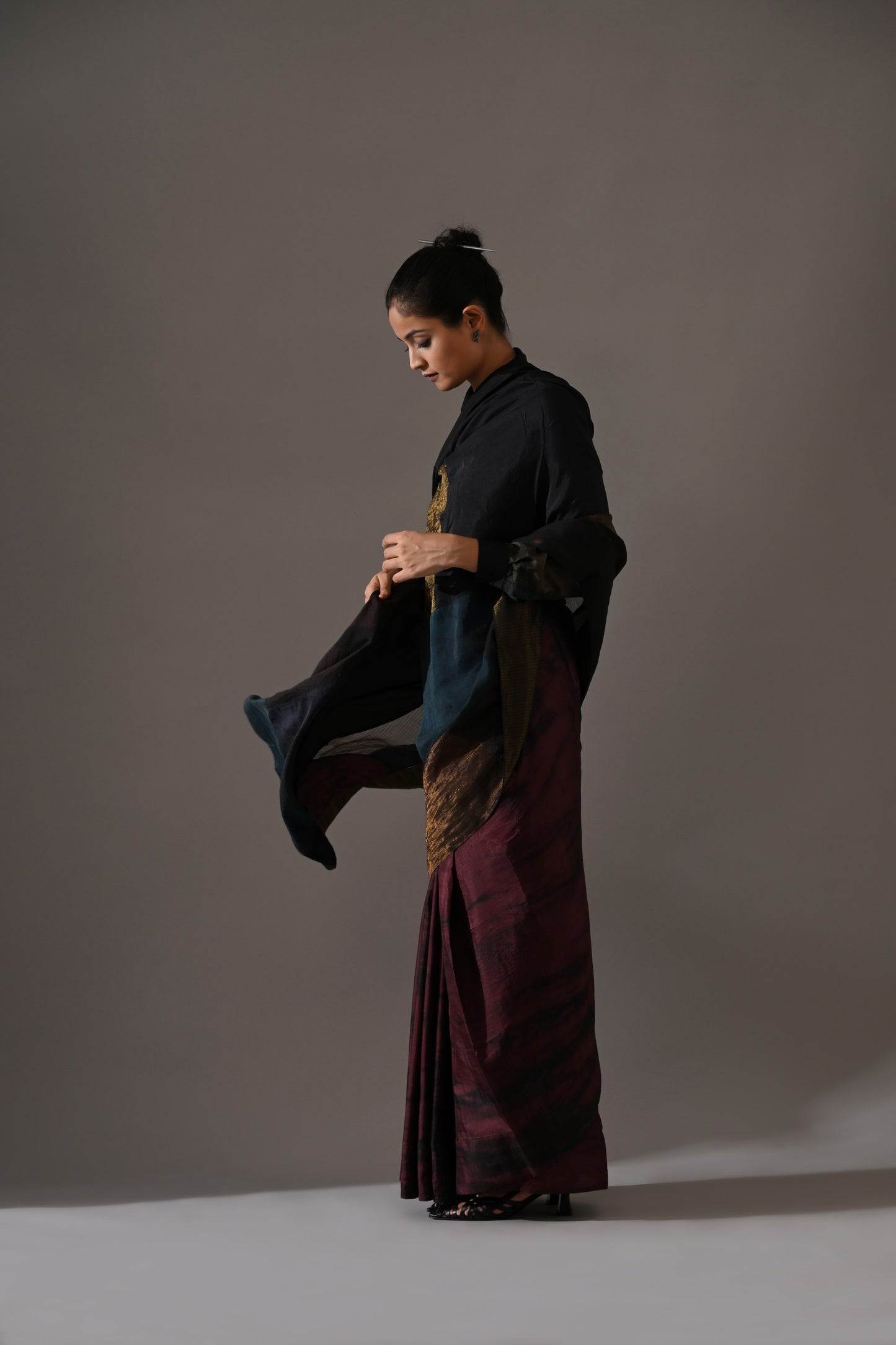 Multi Patchwork Resist Dyed Saree Set
