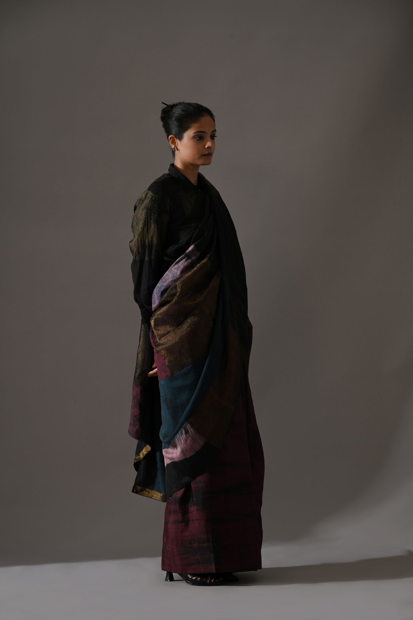 Multi Patchwork Resist Dyed Saree Set
