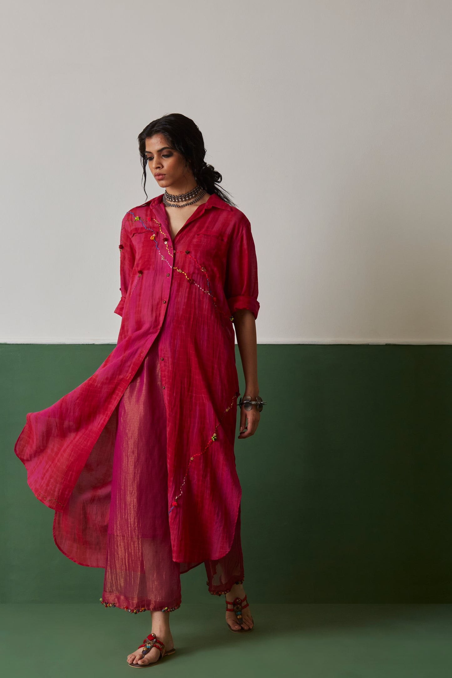 Pink hand embroidered tunic