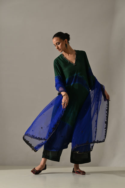 Emerald Sapphire Placement Tie Dye Kurta Set
