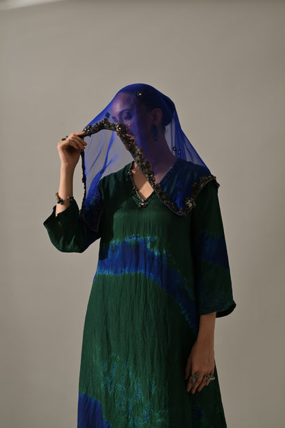 Emerald Sapphire Placement Tie Dye Kurta Set