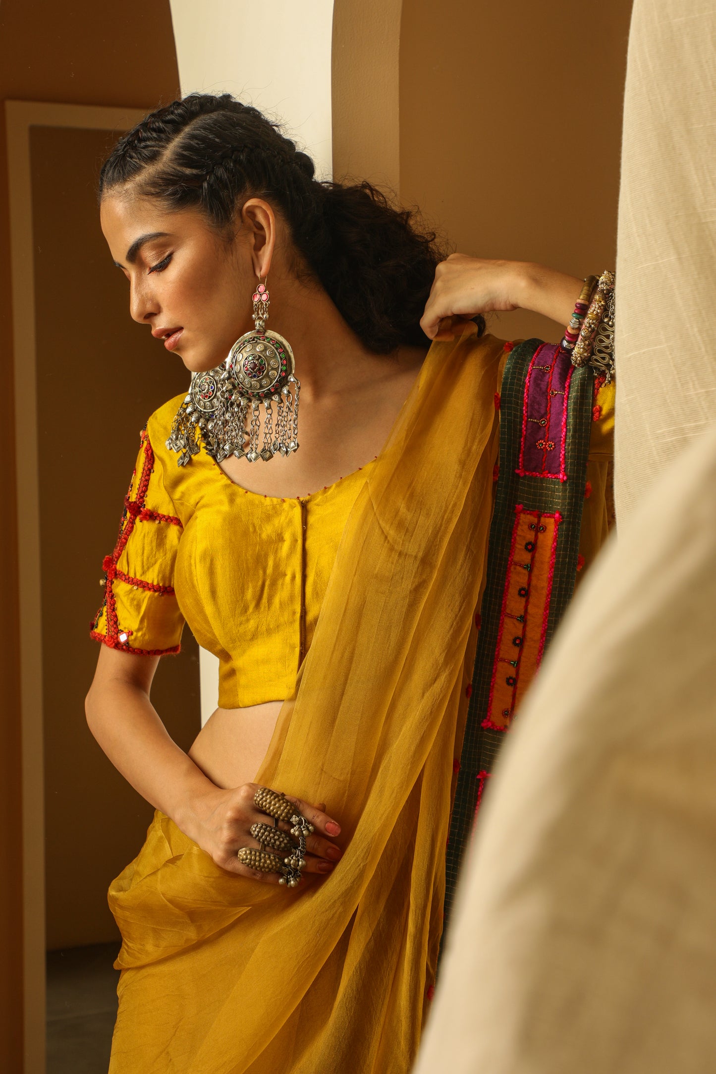 Yellow hand embroidered blouse