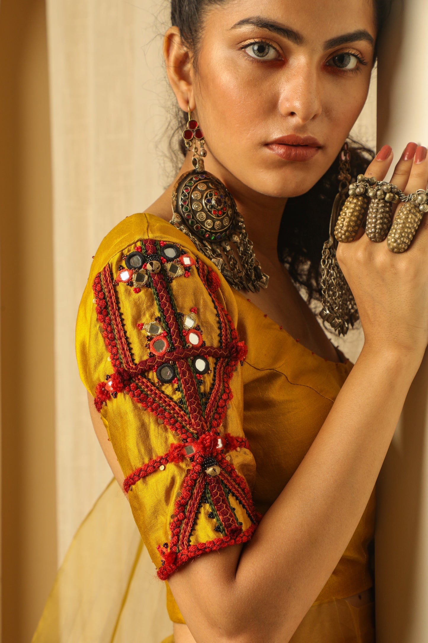 Yellow hand embroidered blouse