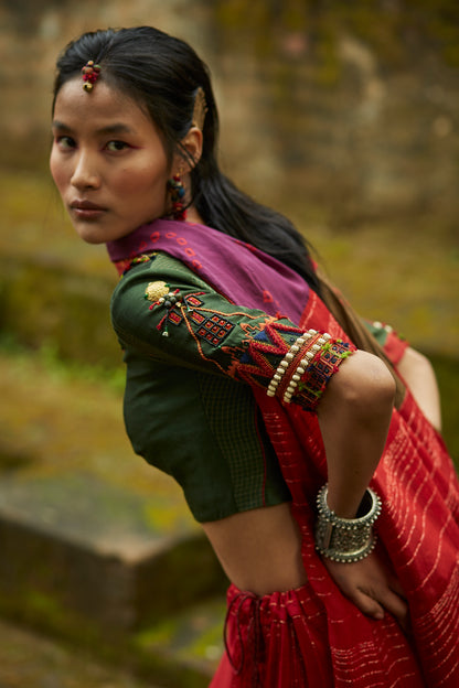 Red Silk Embroidered Lehenga Set