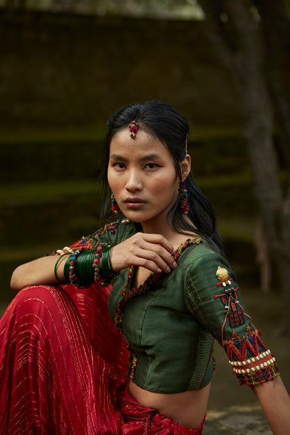 Red Silk Embroidered Lehenga Set