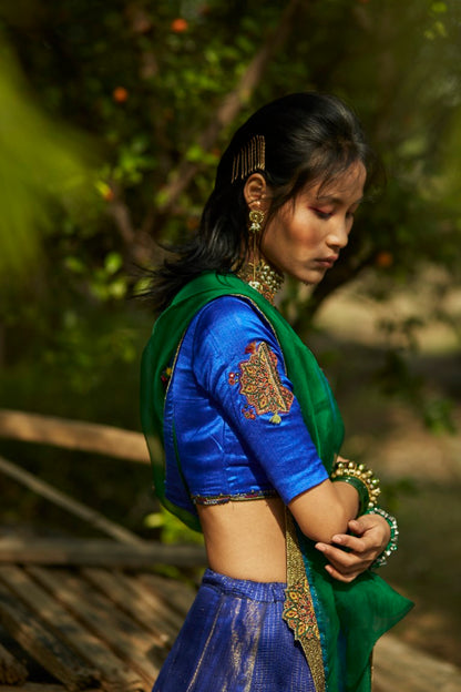 Peacock Blue Panelled Lehenga Set