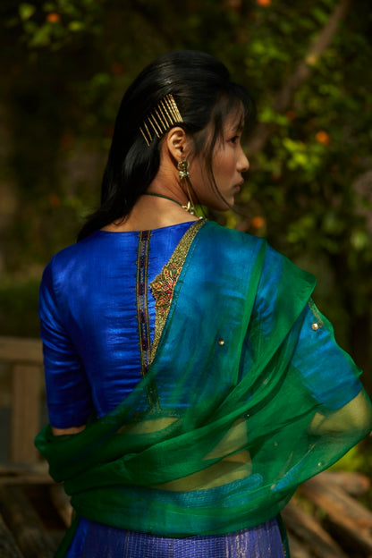 Peacock Blue Panelled Lehenga Set