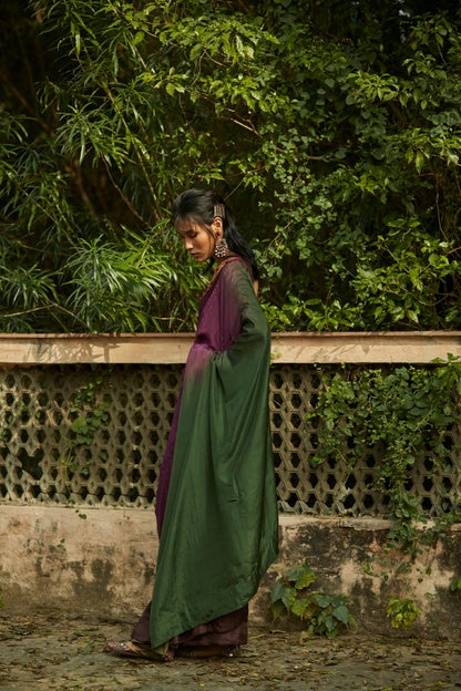 Purple & Green Ombre Saree & Embroidered Blouse