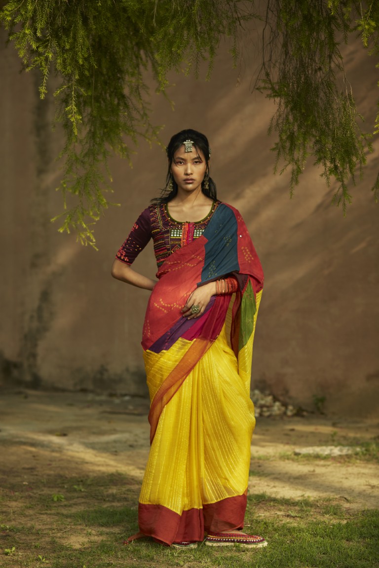 Patchwork Saree With Embroidered Blouse
