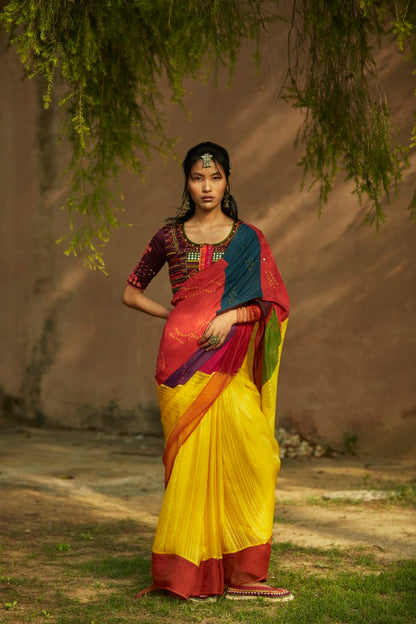 Patchwork Saree With Embroidered Blouse