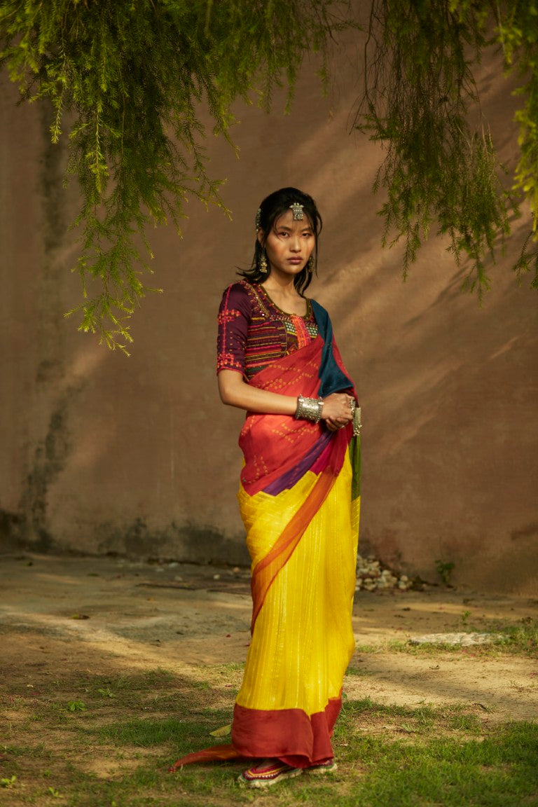Patchwork Saree With Embroidered Blouse