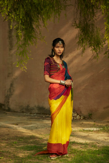 Patchwork Saree With Embroidered Blouse