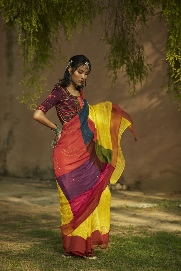 Patchwork Saree With Embroidered Blouse