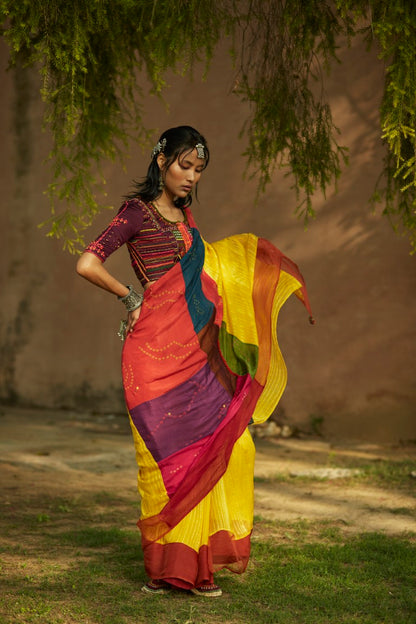 Patchwork Saree With Embroidered Blouse