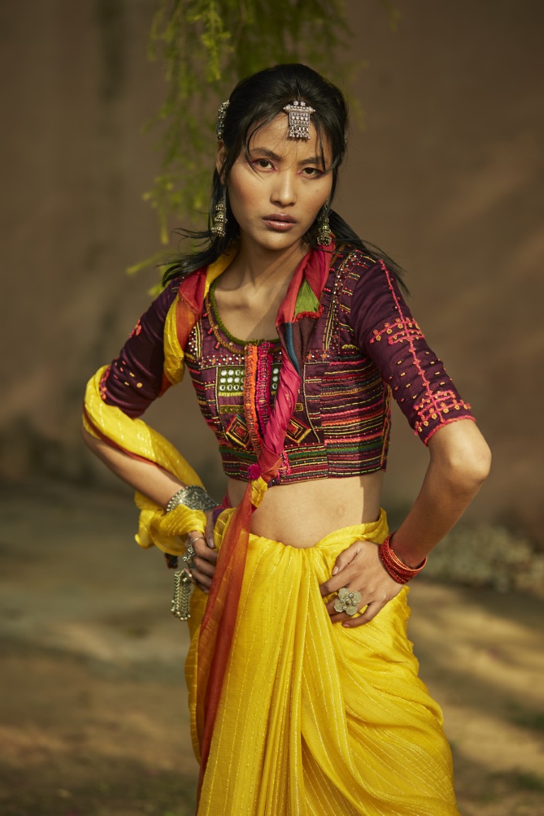 Patchwork Saree With Embroidered Blouse