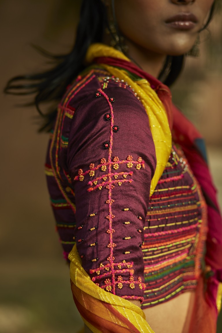 Patchwork Saree With Embroidered Blouse