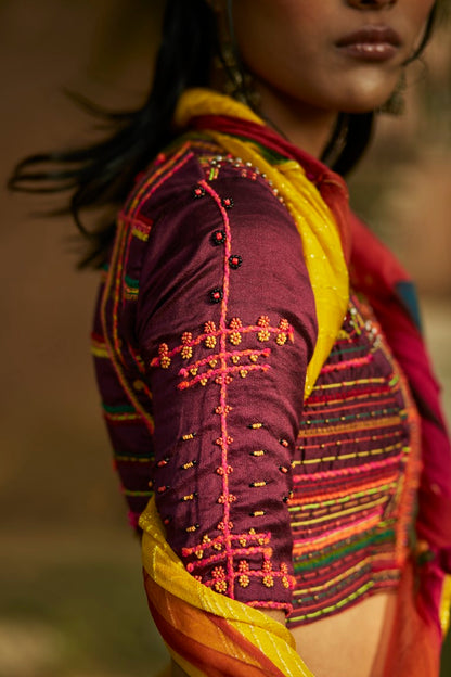 Patchwork Saree With Embroidered Blouse