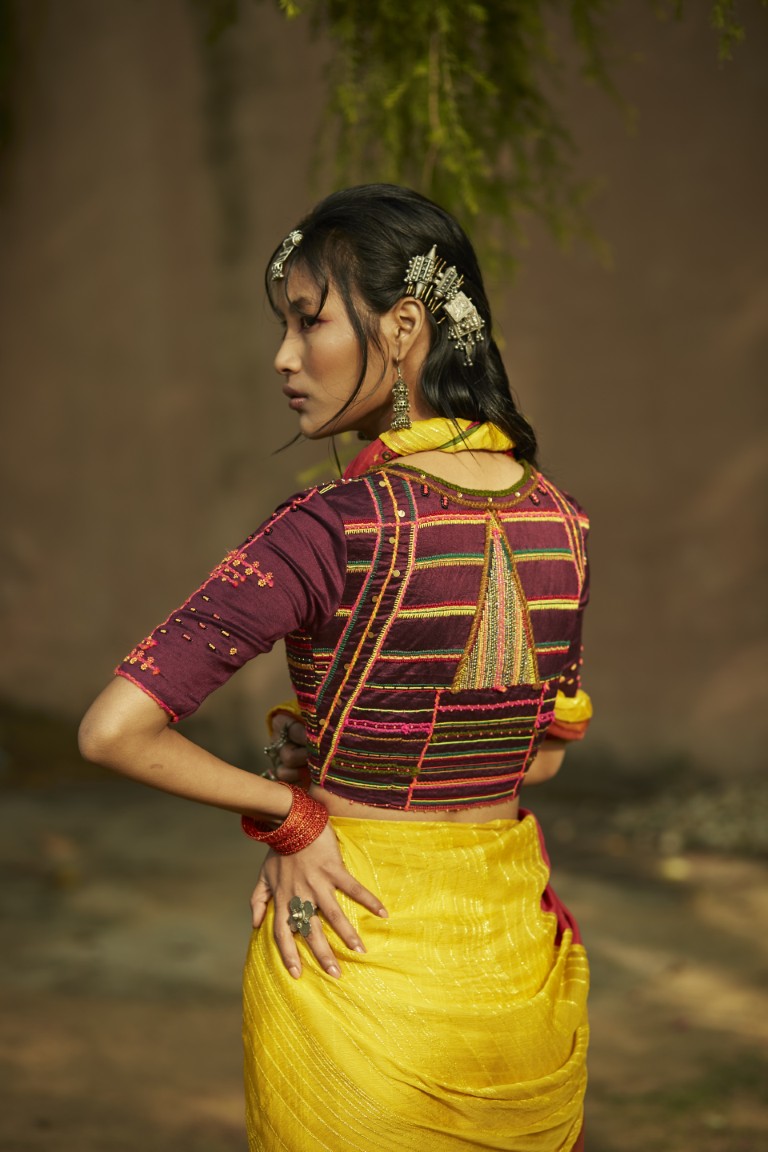 Patchwork Saree With Embroidered Blouse