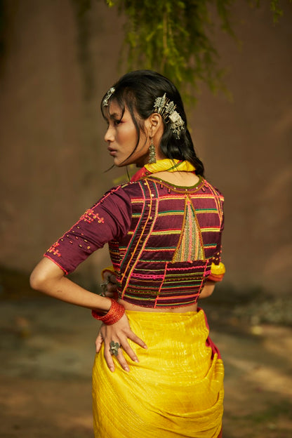 Patchwork Saree With Embroidered Blouse