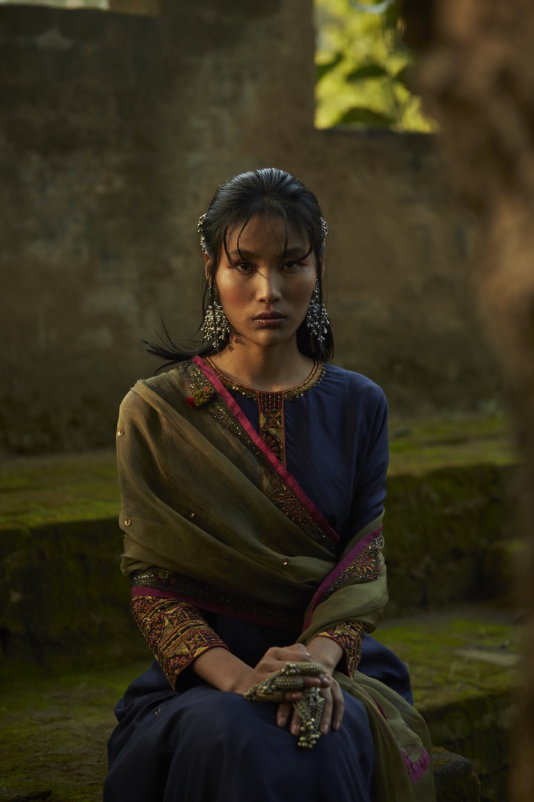 Blue Silk Embroidered Kurta Set