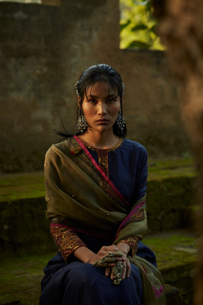 Blue Silk Embroidered Kurta Set