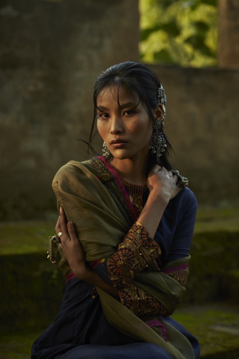 Blue Silk Embroidered Kurta Set