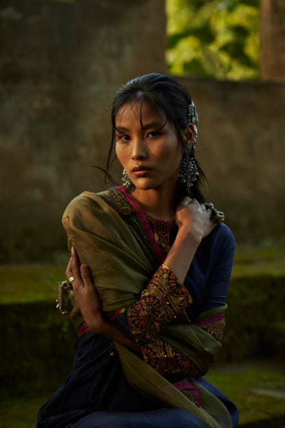 Blue Silk Embroidered Kurta Set