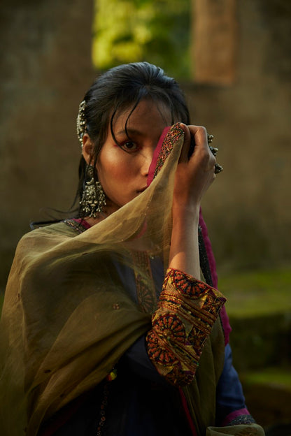 Blue Silk Embroidered Kurta Set