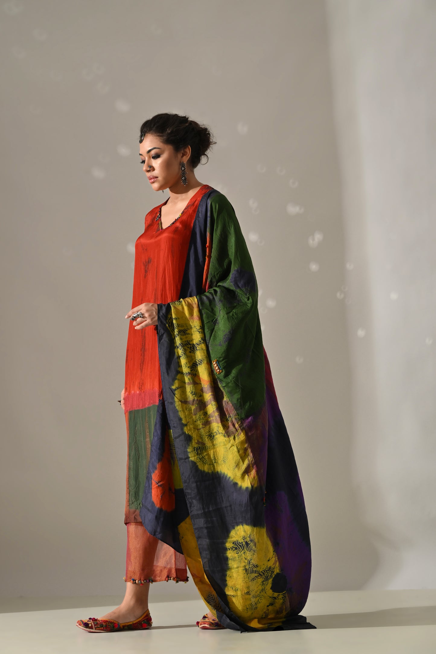Blue Multi Panel Tie-Dye Dupatta