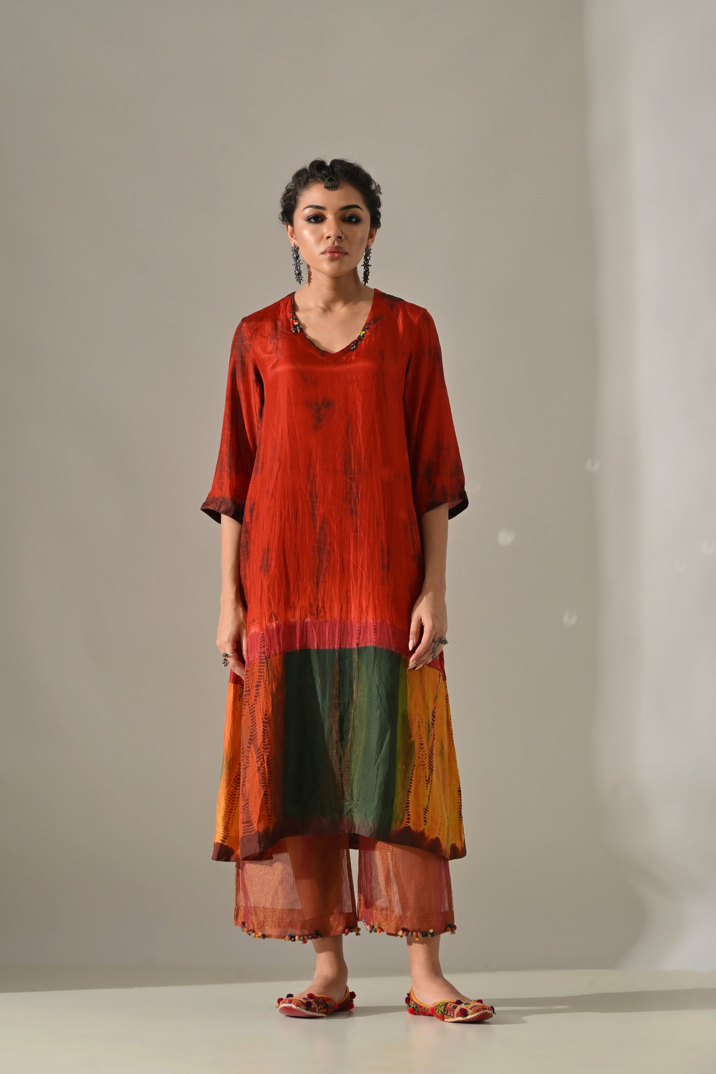Orange Multi Panel Placement Kurta Set