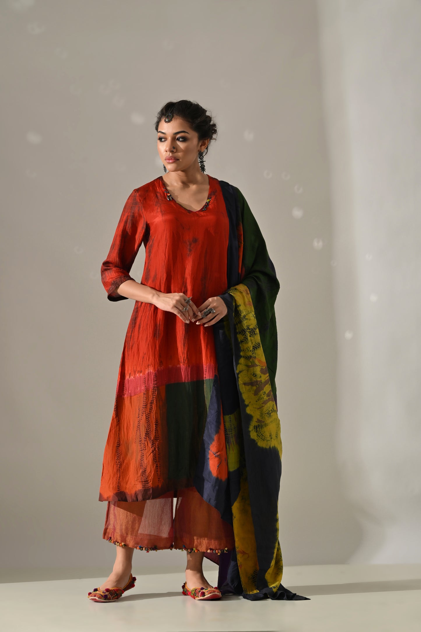 Blue Multi Panel Tie-Dye Dupatta