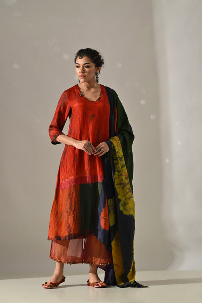 Blue Multi Panel Tie-Dye Dupatta