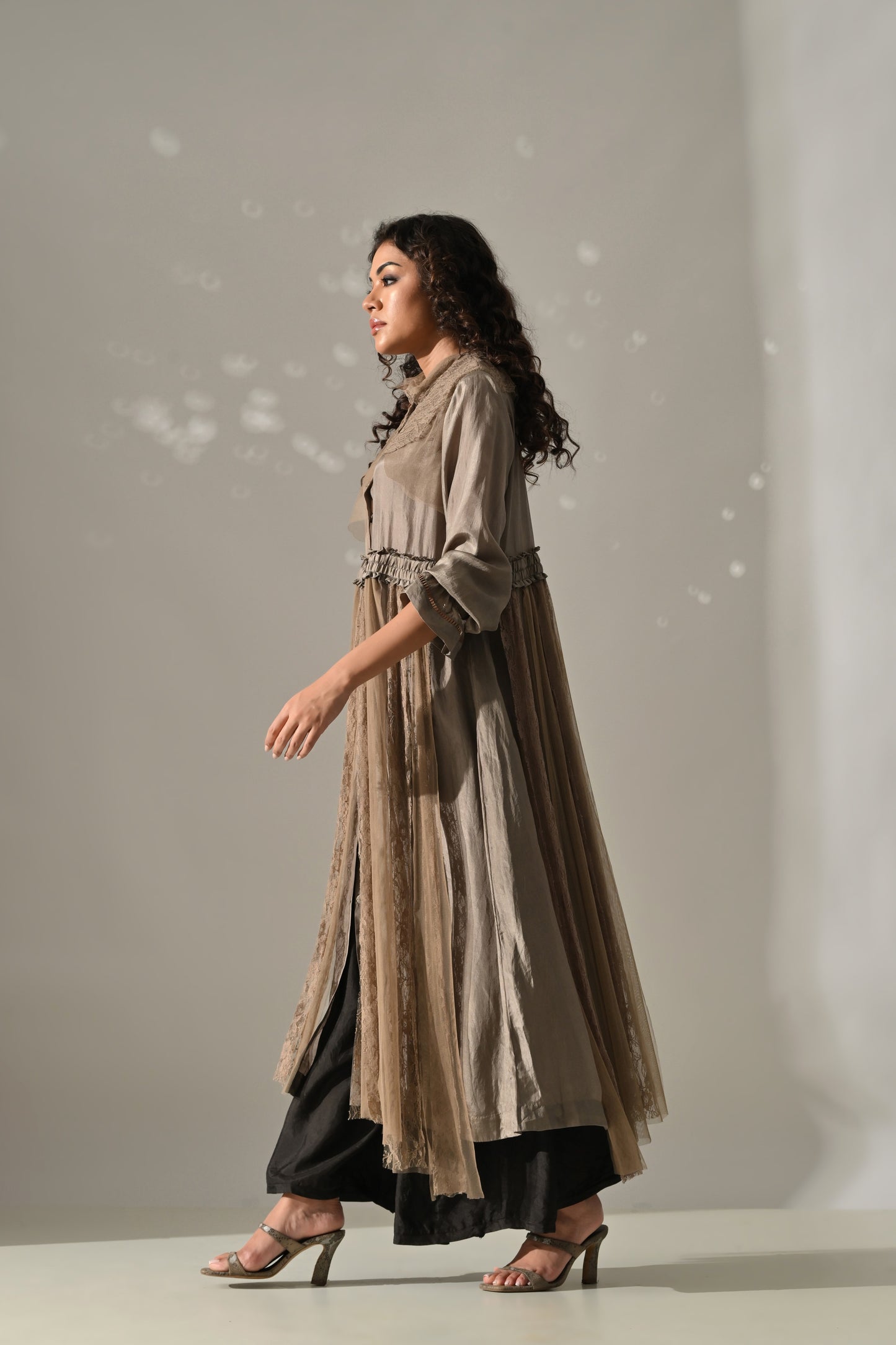 Beige Lace & Net Detail Long Tunic